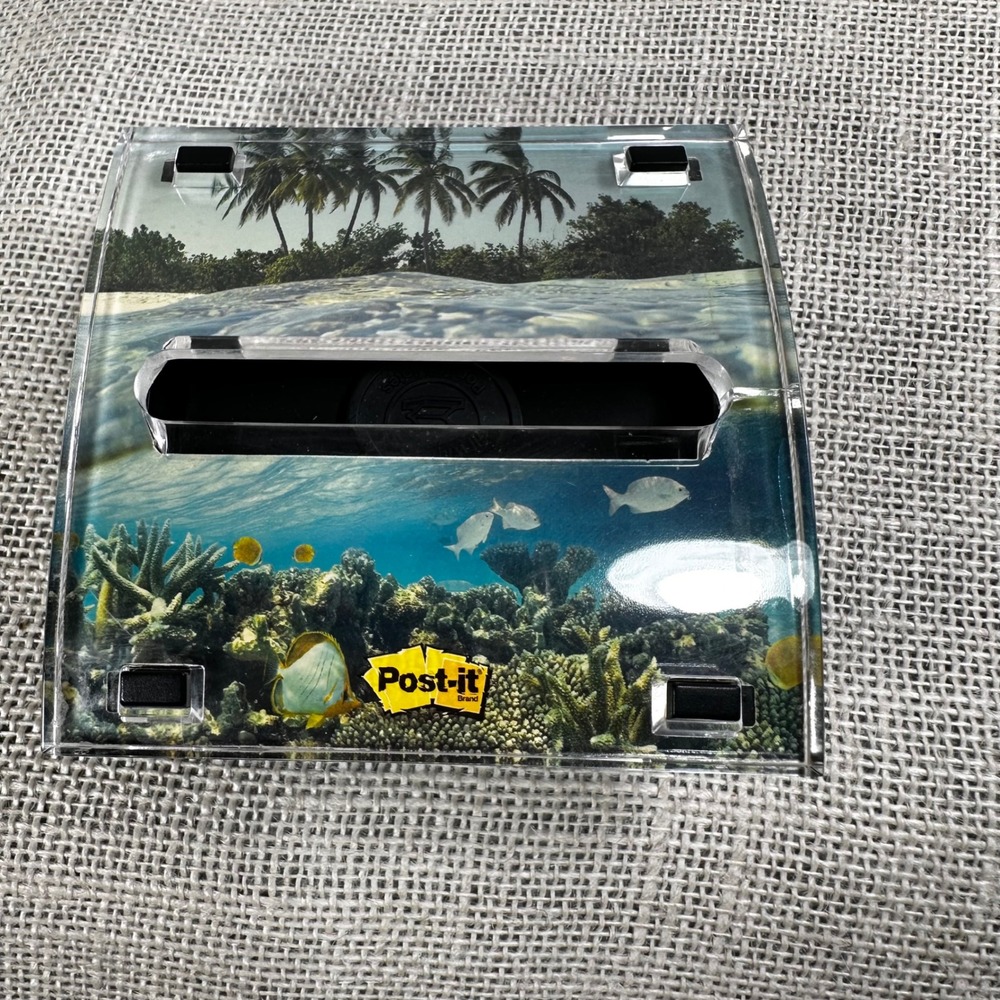 Vintage Post-it Pop-Up Note Dispenser Tropical Ocean Coral Reef Acrylic 3M Flaw